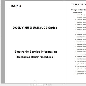 Isuzu MU-X UCR UCS Series 2026 Mechanical Repair Procedures UCHTML-WEN-2651
