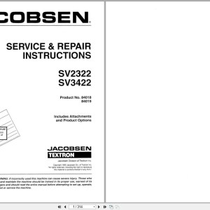 Jacobsen SV2322 SV3422 Service Repair Instruction 4171666 1995