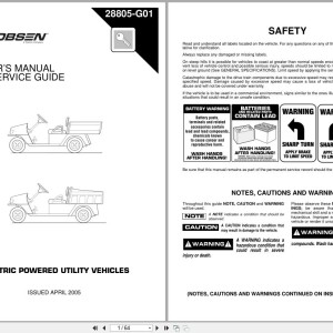 Jacobsen Utility Vehicles Hauler 800 1000 Owners Manual Service Guide 28805 2005