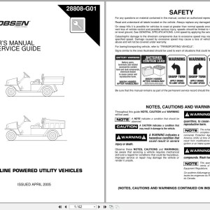 Jacobsen Utility Vehicles Hauler 800 1200 Owners Manual Service Guide 28808 2005