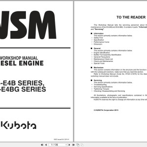 Kubota 05-E4B 05-E4BG Series Workshop Manual 9Y111-07841 2014