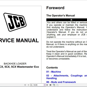 JCB 3CX 4CX 5CX T4F Backhoe Loader Service Manual