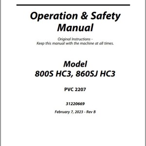 JLG 800S HC3 860SJ HC3 PVC 2207 Operation Safety Manual 31220669