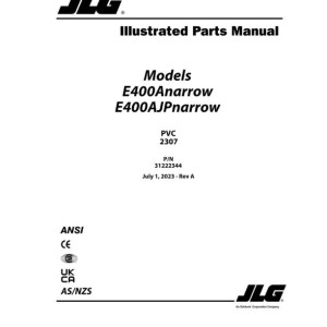 JLG E400AJPnarrow E400Anarrow PVC 2307 Parts Manual 31222344
