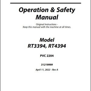 JLG RT3394 RT4394 PVC 2204 Operation Safety Manual 31219999