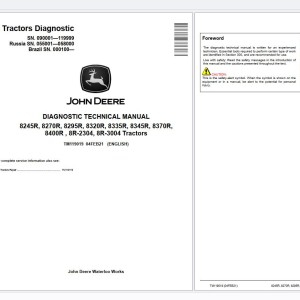 John Deere 8R RW Series 8245R to 8400R Diagnosis and Tests Service Manual TM119019