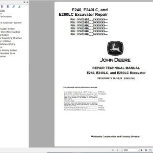 John Deere E240 E240LC E260LC Repair Manual TM14399X019