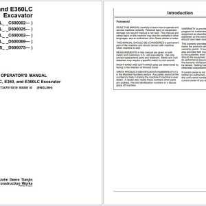 John Deere E330LC E360 E360LC Operators Manuals OMT347511X19