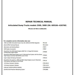 John Deere 250D 300D Truck Articulated Dump Repair Technical Manual TM1161John Deere 250D 300D Truck Articulated Dump Re