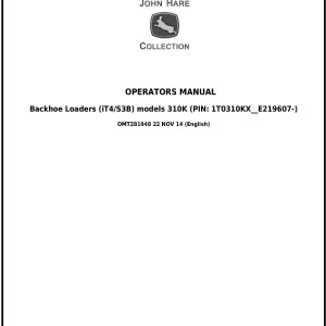 John Deere 310K Backhoe Loader Operator Manual OMT281948