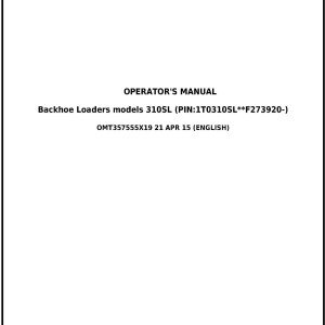 John Deere 310SL Backhoe Loader Operator Manual OMT357555X19