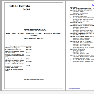 John Deere 350GLC Repair Technical Manuals TM12179