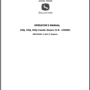John Deere 450J 550J 650J Crawler Dozer Operator Manual OMT204685