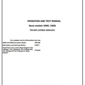 John Deere 490D 590D Excavator Diagnostic Operation Test Manual TM1389