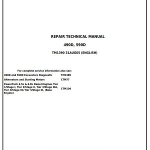 John Deere 490D 590D Excavator Repair Technical Manual TM1390