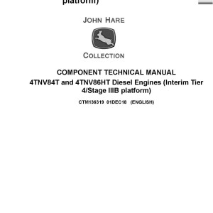 John Deere 4TNV84T 4TNV86HT Yanmar Diesel Engine Component Technical Manual CTM136319