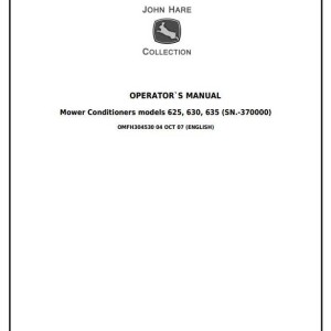 John Deere 625 630 635 Mower Conditioner Operator Maintenance Manual OMFH304530