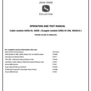 John Deere 640F-III 648G-III 460D Skidder Diagnostic Operation Test Manual TM1084