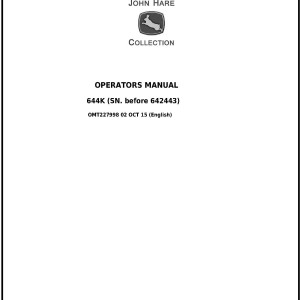 John Deere 644K 4WD Loader Operator Manual OMT227998