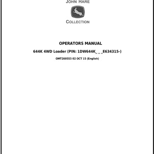John Deere 644K 4WD Loader Operator Manual OMT260553