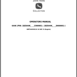 John Deere 644K 4WD Loader Operator Manual OMT346595X19