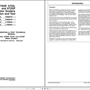 John Deere 670G 670GP 672G 672GP Operation and Test Technical Manual TM14242X19