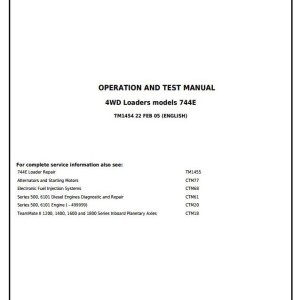 John Deere 744E 4WD Loader Diagnostic Operation Test Manual TM1454