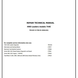 John Deere 744E 4WD Loader Repair Tehnical Manual TM1455
