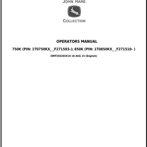 John Deere 750K 850K Crawler Dozer Operator Manual OMT355293X19