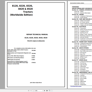 John Deere 8120 8220 8320 8420 8520 Repair Technical Manual TM1970