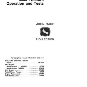 John Deere 8560 8760 8960 Articulated Tractor Operation Test Manual TM1434