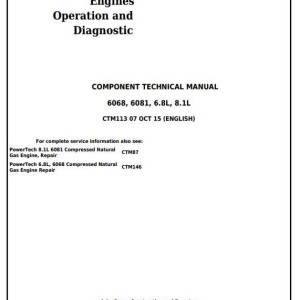 John Deere PowerTech 6068 6.8L 6081 8.1L Natural Gas Engine Component Technical Manual CTM113
