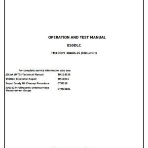 John Deere 850DLC Excavator Diagnostic Operation Test Manual TM10009