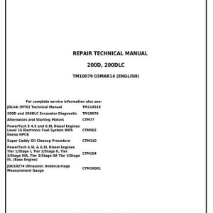 John Deere 200D 200DLC Excavator Repair Technical Manual TM10079
