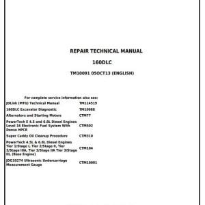 John Deere 160DLC Excavator Repair Technical Manual TM10091