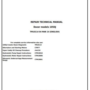 John Deere 1050J Crawler Dozer Repair Technical Manual TM10114