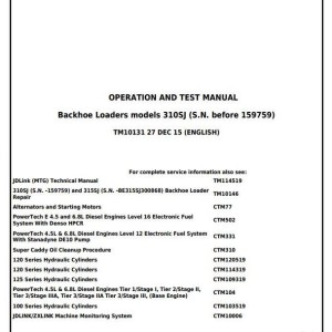 John Deere 310SJ Backhoe Loader Diagnostic Operation Test Manual TM10131