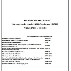 John Deere 410J Backhoe Loader Diagnostic Operation Test Manual TM10132