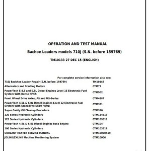 John Deere 710J Backhoe Loader Diagnostic Operation Test Manual TM10133