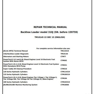 John Deere 310J Backhoe Loader Repair Technical Manual TM10145