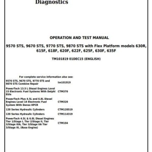 John Deere 9570STS 9670STS 9770STS 9870STS Combine Operation Test Manual TM101819