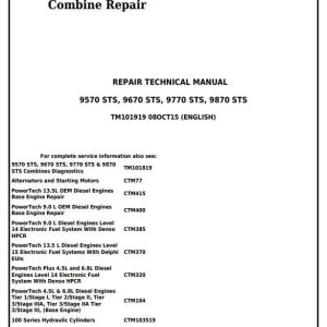 John Deere 9570 9670 9770 9870 STS Combine Repair Technical Manual TM101919