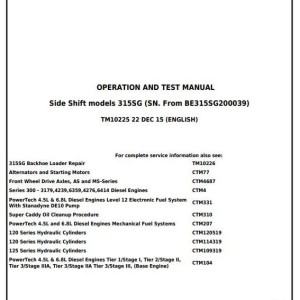 John Deere 315SG Side Shift Loader Diagnostic Operation Test Manual TM10225