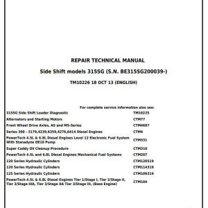 John Deere 315SG Side Shift Loader Repair Technical Manual TM10226