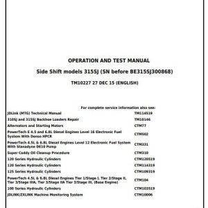 John Deere 315SJ Side Shift Loader Diagnostic Operation Test Manual TM10227