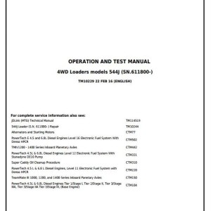 John Deere 544J 4WD Loader Diagnostic Operation Test Manual TM10229
