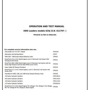 John Deere 624J 4WD Loader Diagnostic Operation Test Manual TM10230