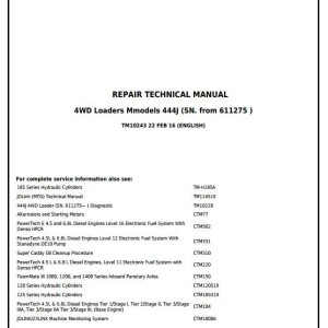 John Deere 444J 4WD Loader Repair Technical Manual TM10243