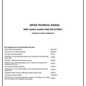 John Deere 544J 4WD Loader Repair Technical Manual TM10244