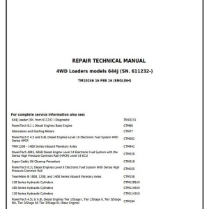 John Deere 644J 4WD Loader Repair Technical Manual TM10246